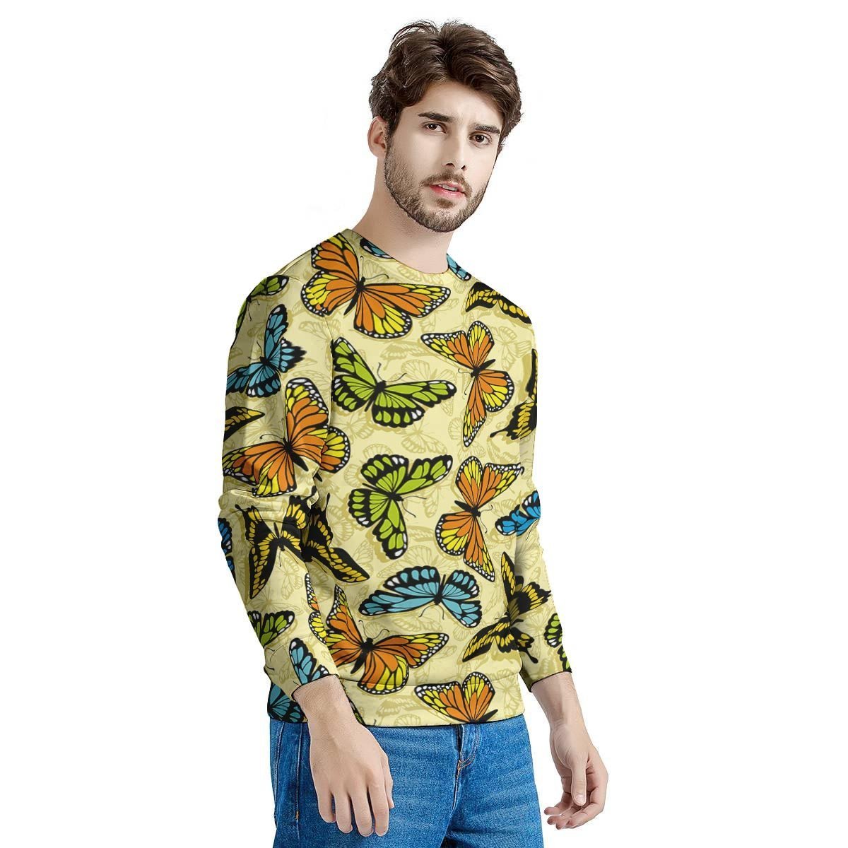 Yellow Butterfly Pattern Print Men's Sweatshirt-grizzshop