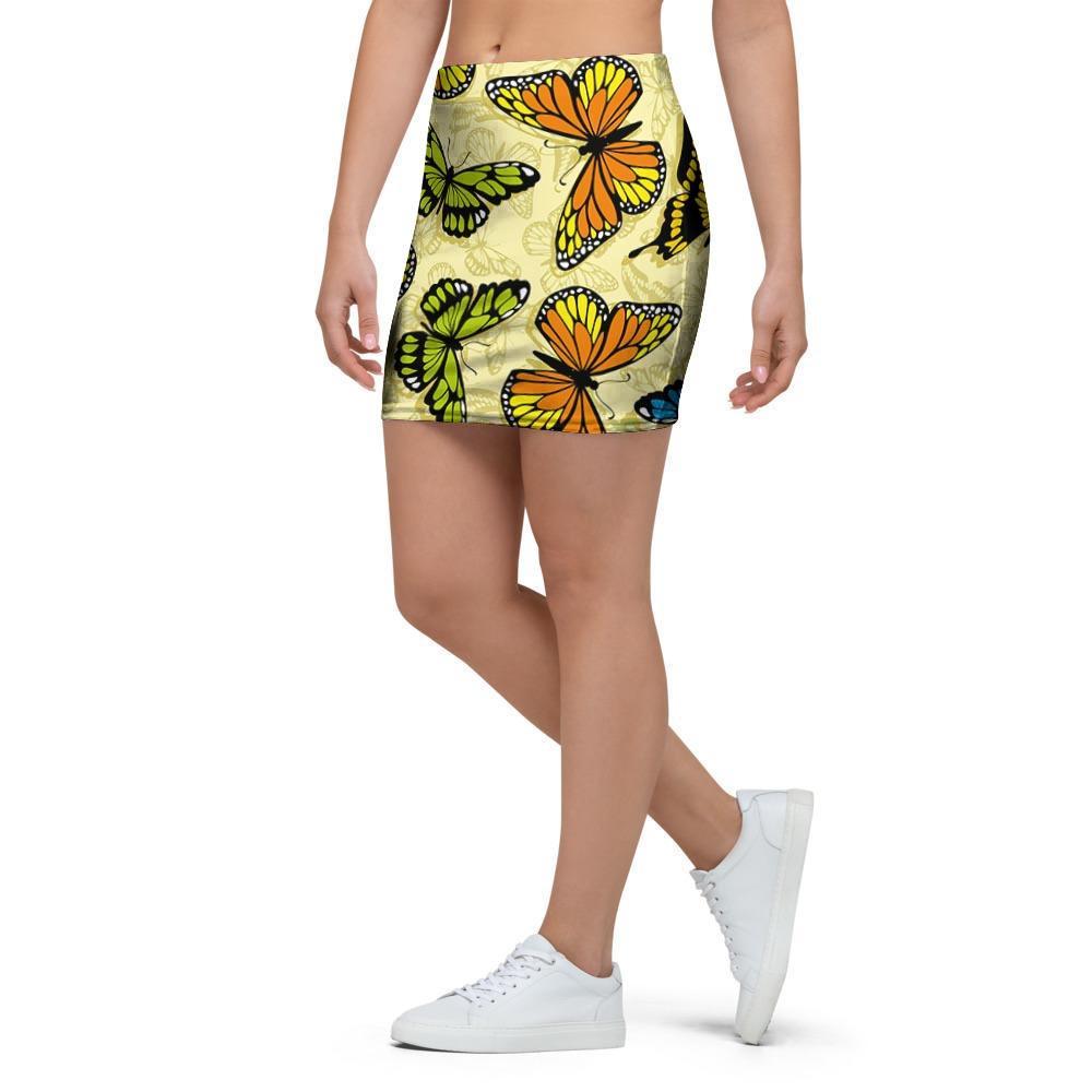 Yellow Butterfly Pattern Print Mini Skirt-grizzshop