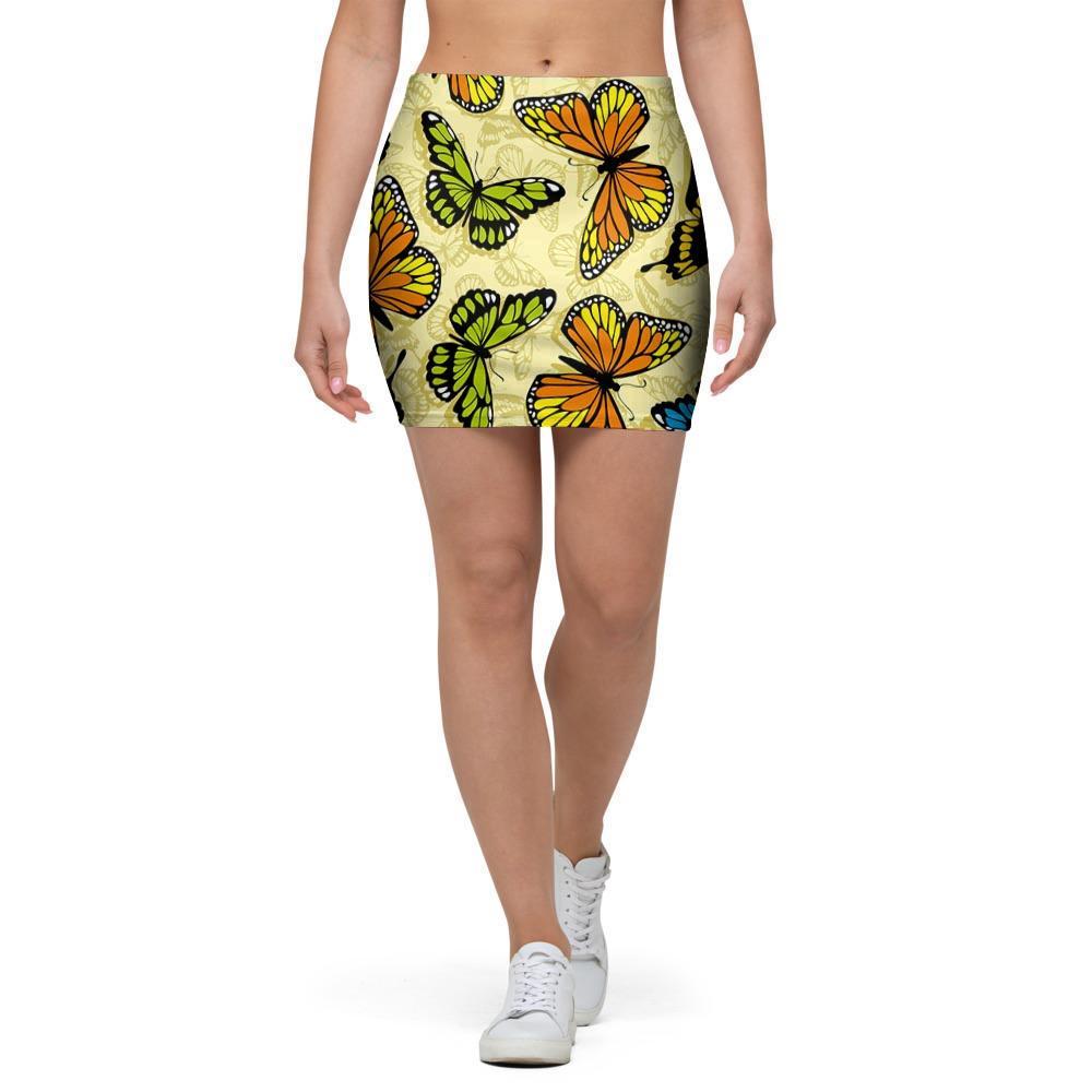 Yellow Butterfly Pattern Print Mini Skirt-grizzshop
