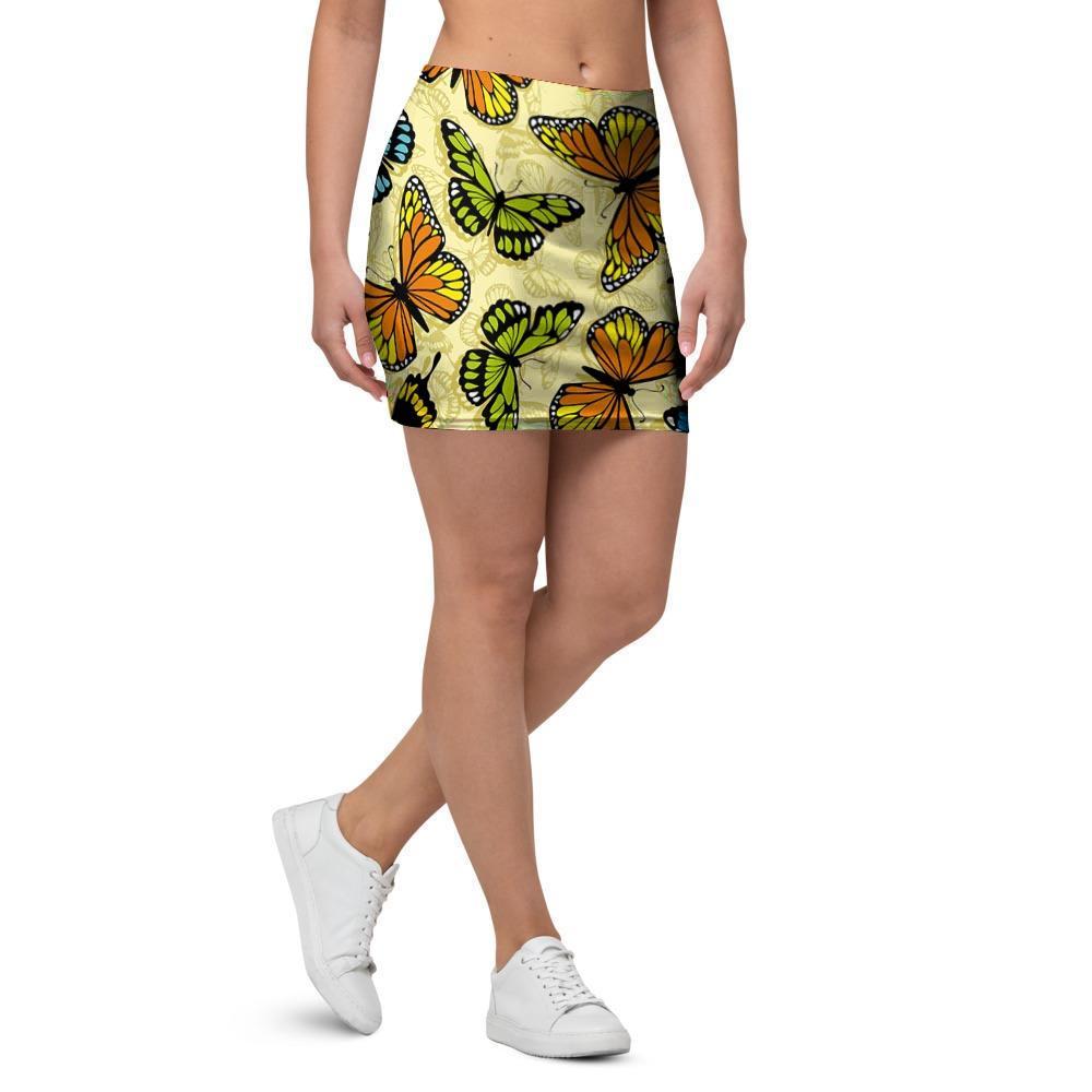 Yellow Butterfly Pattern Print Mini Skirt-grizzshop