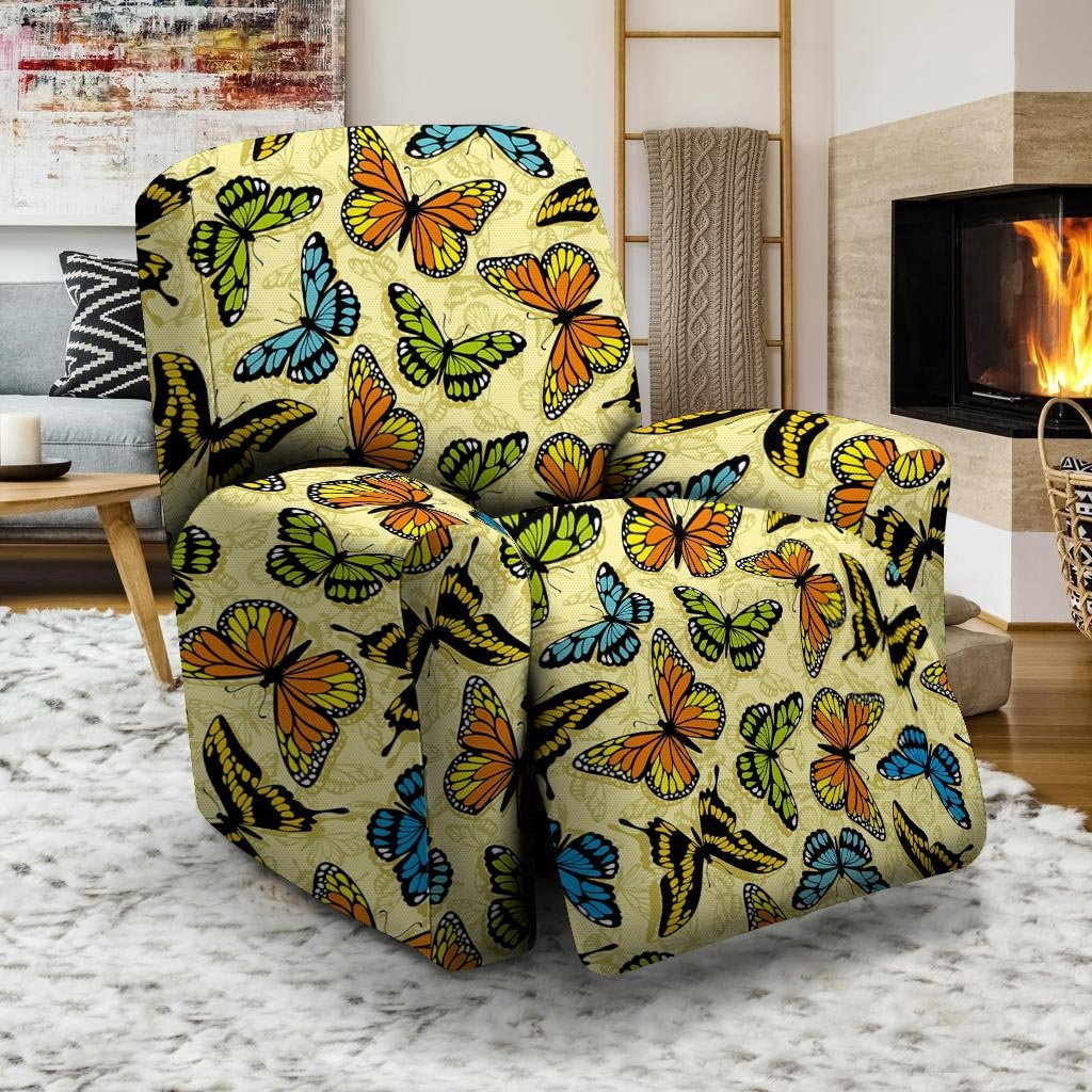 Yellow Butterfly Pattern Print Recliner Cover-grizzshop