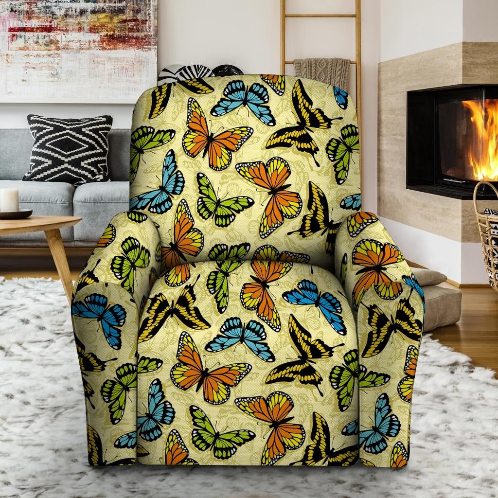 Yellow Butterfly Pattern Print Recliner Cover-grizzshop