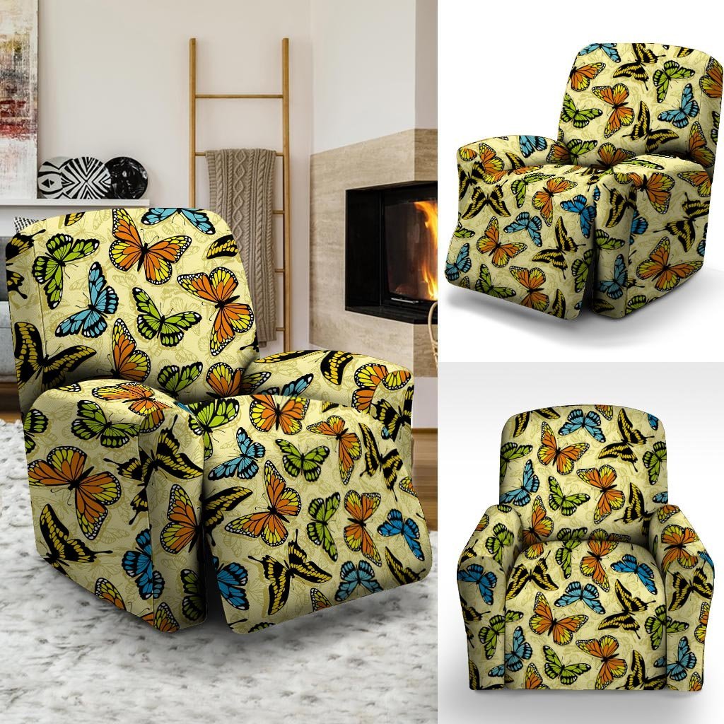 Yellow Butterfly Pattern Print Recliner Cover-grizzshop