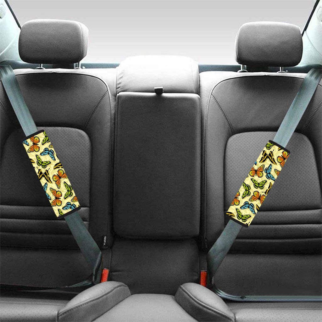 Yellow Butterfly Pattern Print Seat Belt Cover-grizzshop