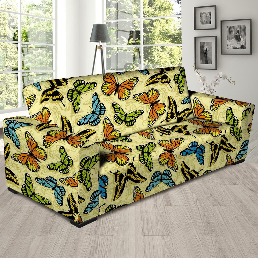 Yellow Butterfly Pattern Print Sofa Cover-grizzshop