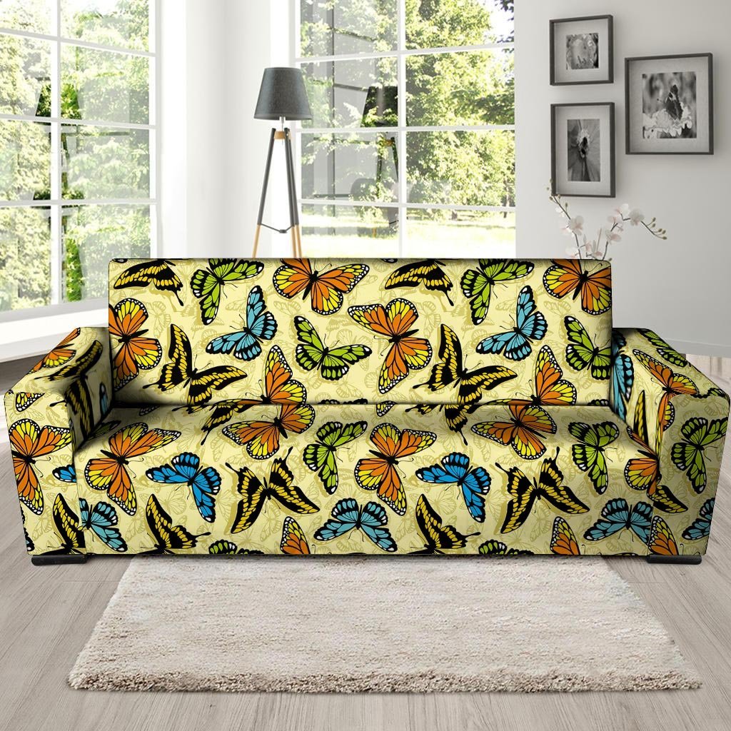 Yellow Butterfly Pattern Print Sofa Cover-grizzshop