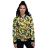 Yellow Butterfly Pattern Print Women's Bomber Jacket-grizzshop