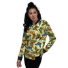 Yellow Butterfly Pattern Print Women's Bomber Jacket-grizzshop