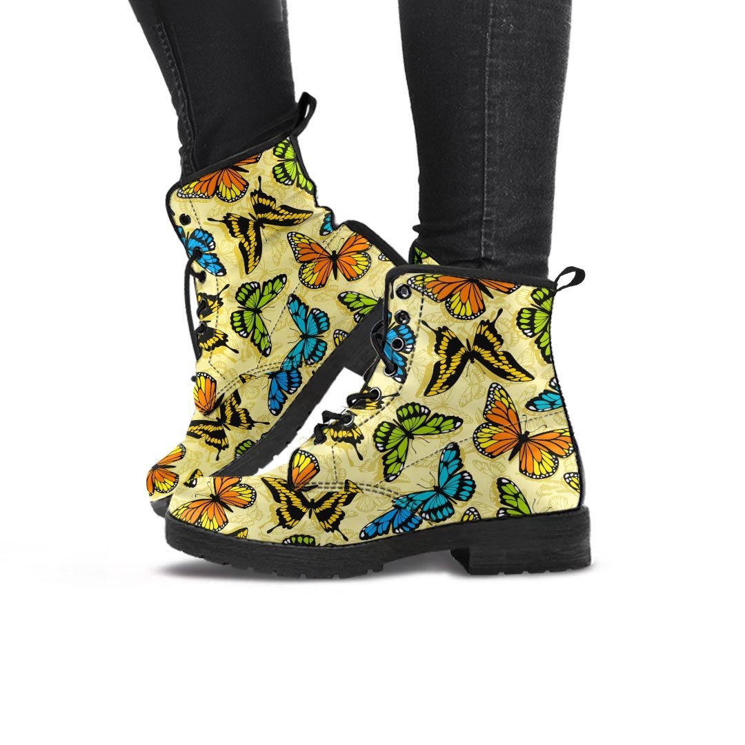 Yellow Butterfly Pattern Print Women's Boots-grizzshop