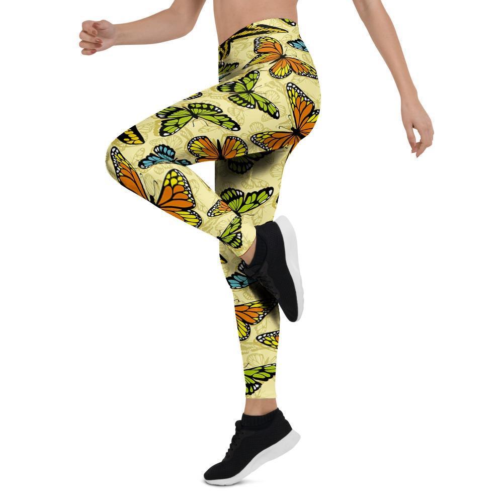 Yellow Butterfly Pattern Print Women's Leggings-grizzshop