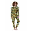 Yellow Butterfly Pattern Print Women's Pajamas-grizzshop