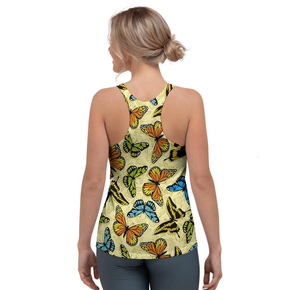 Yellow Butterfly Pattern Print Women's Racerback Tank Top-grizzshop
