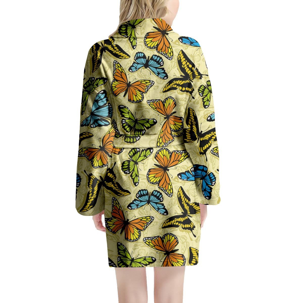 Yellow Butterfly Pattern Print Women's Robe-grizzshop