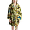 Yellow Butterfly Pattern Print Women's Robe-grizzshop