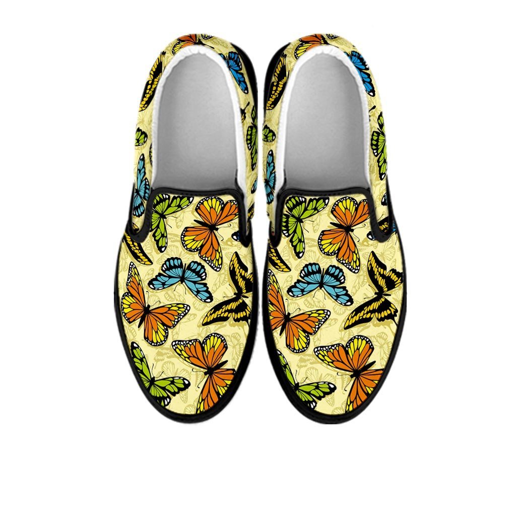 Yellow Butterfly Pattern Print Women's Slip On Sneakers-grizzshop