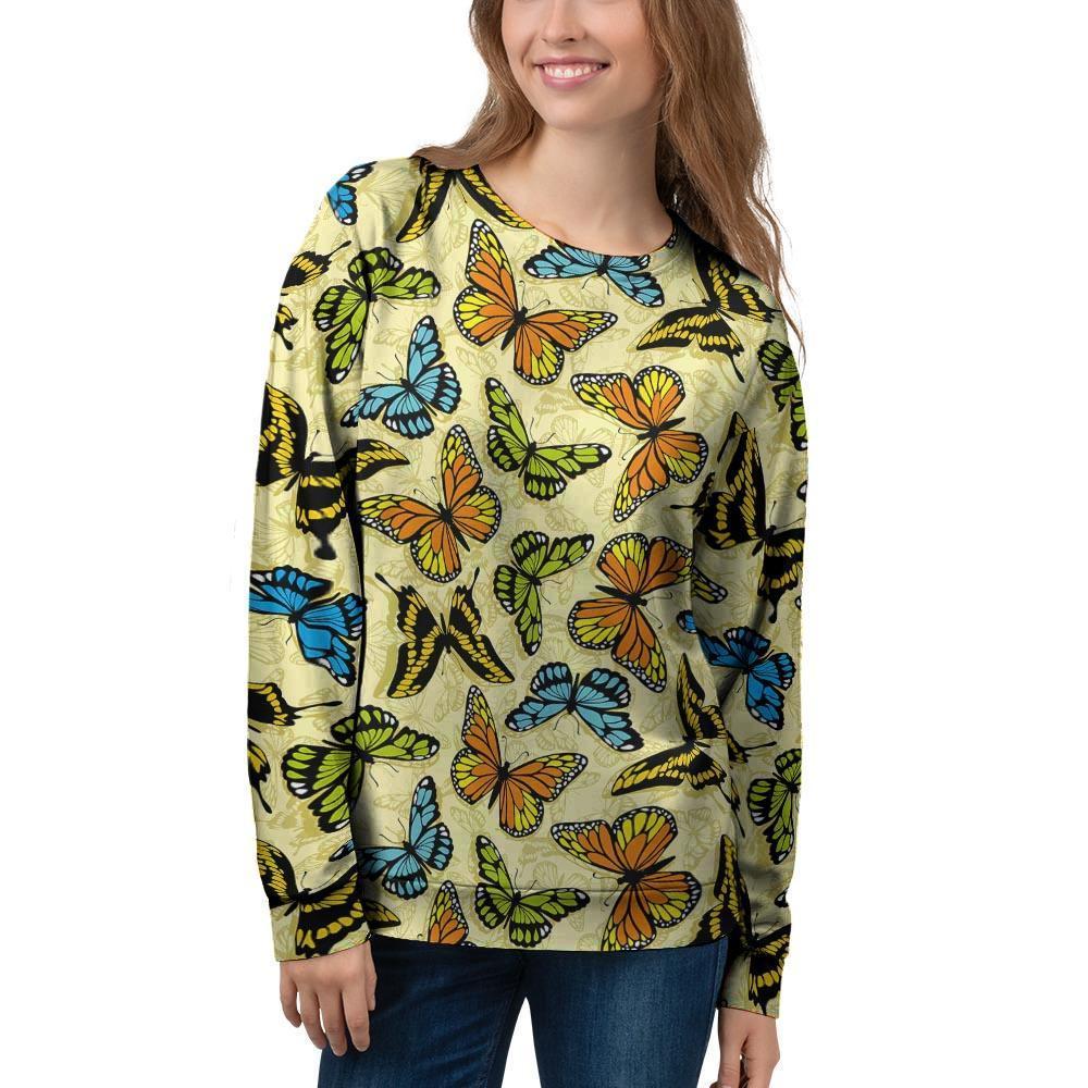 Yellow Butterfly Pattern Print Women's Sweatshirt-grizzshop