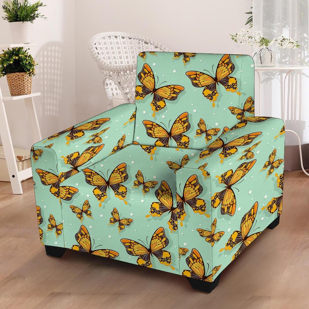 Yellow Butterfly Print Armchair Cover-grizzshop