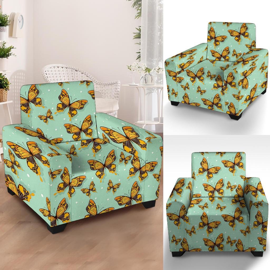 Yellow Butterfly Print Armchair Cover-grizzshop