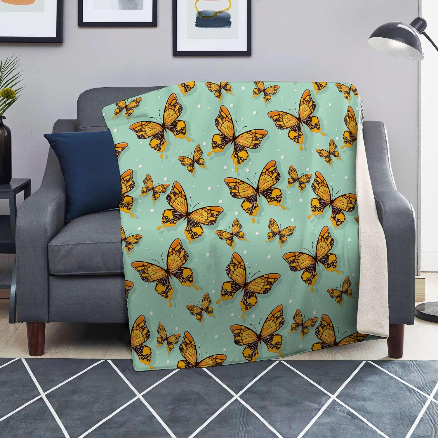 Yellow Butterfly Print Blanket-grizzshop