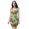 Yellow Butterfly Print Bodycon Dress-grizzshop