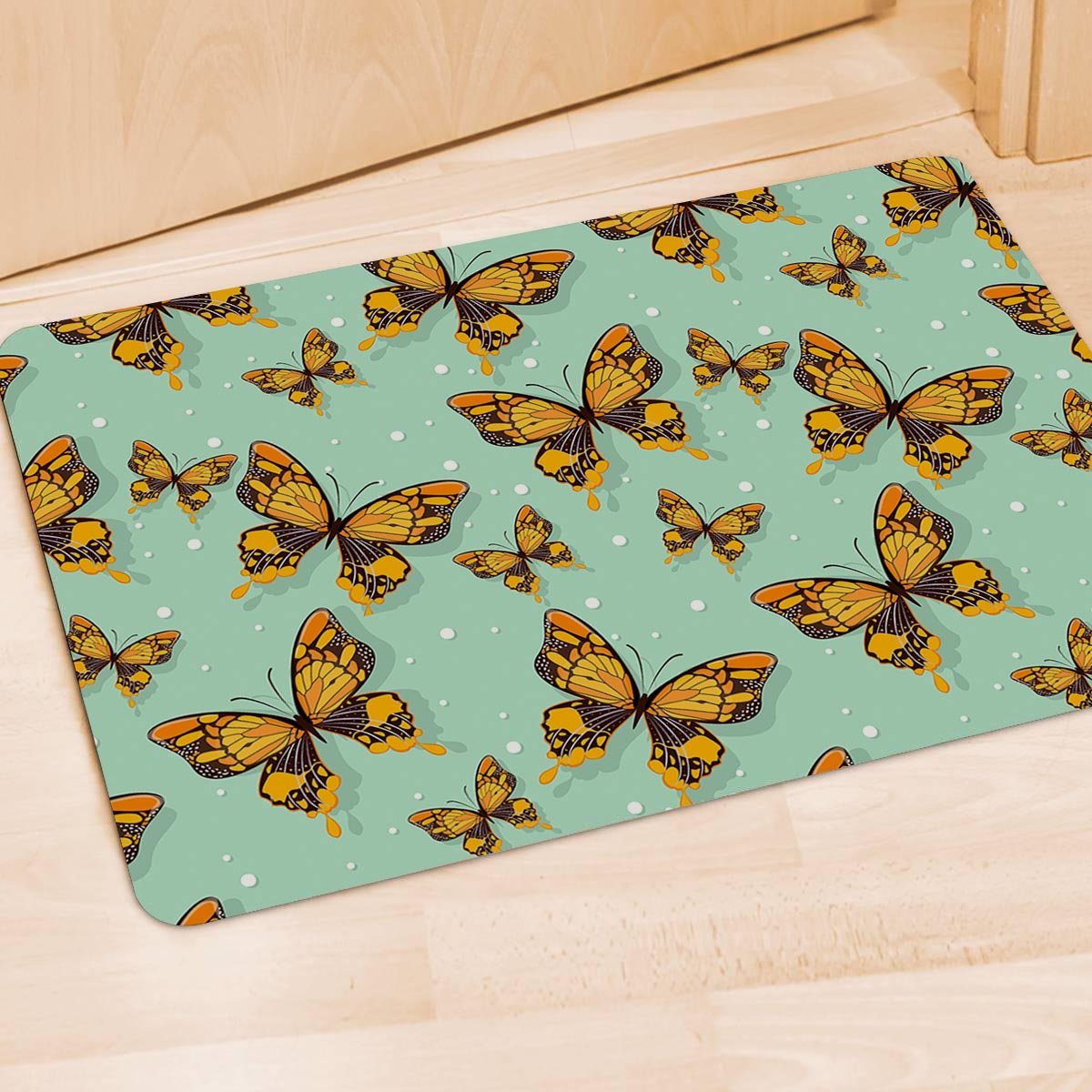 Yellow Butterfly Print Door Mat-grizzshop