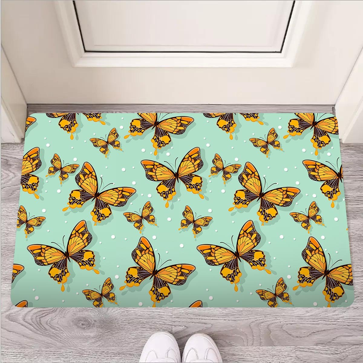 Yellow Butterfly Print Door Mat-grizzshop