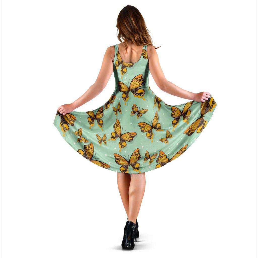 Yellow Butterfly Print Dress-grizzshop