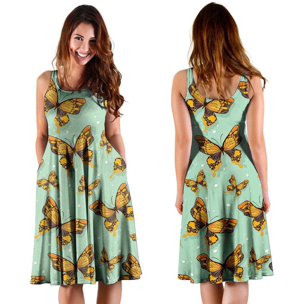 Yellow Butterfly Print Dress-grizzshop