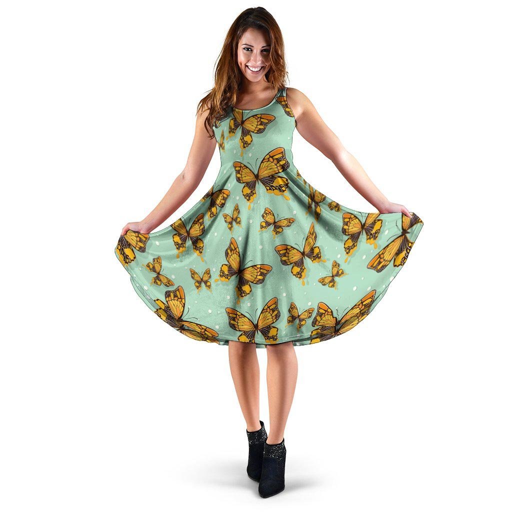 Yellow Butterfly Print Dress-grizzshop