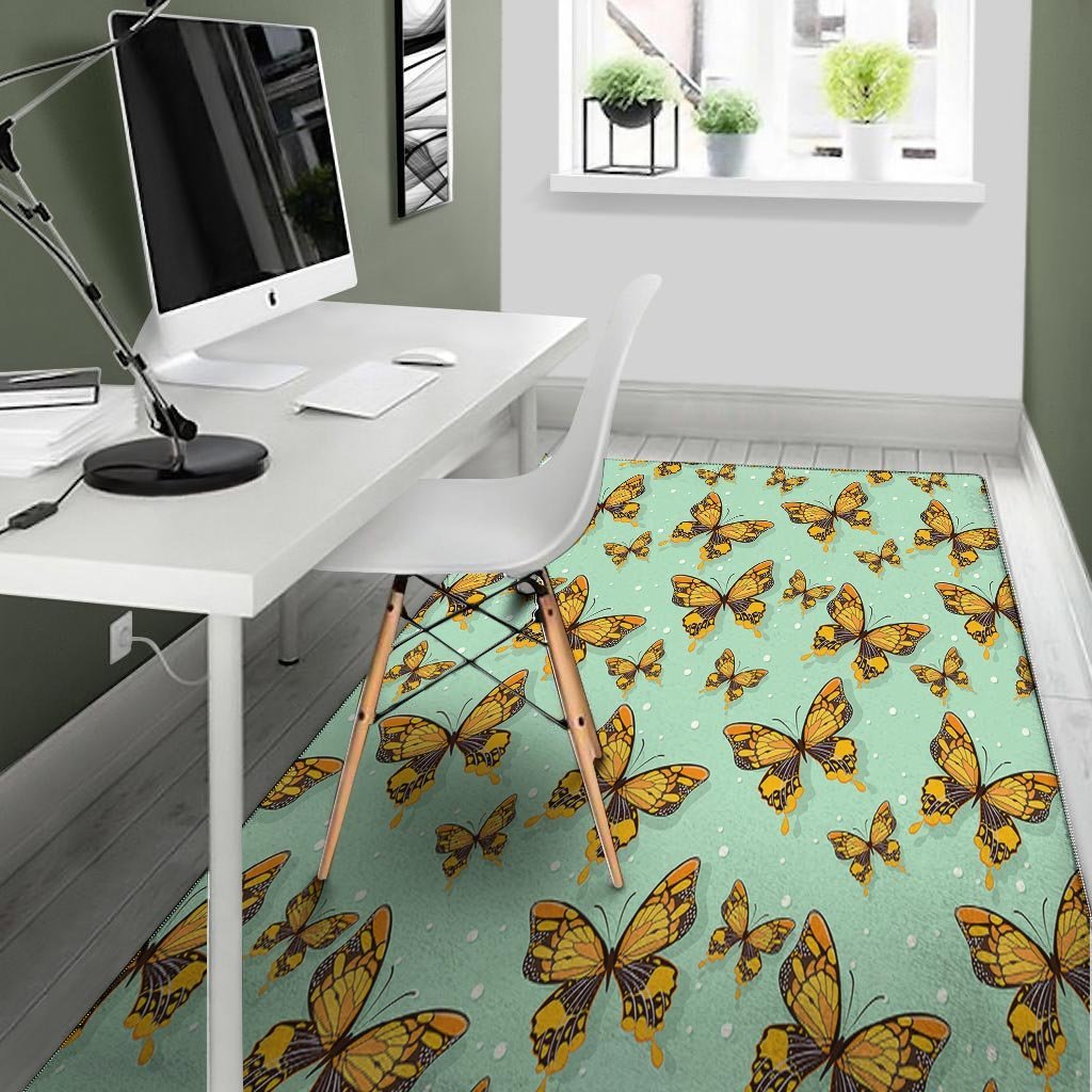 Yellow Butterfly Print Floor Mat-grizzshop
