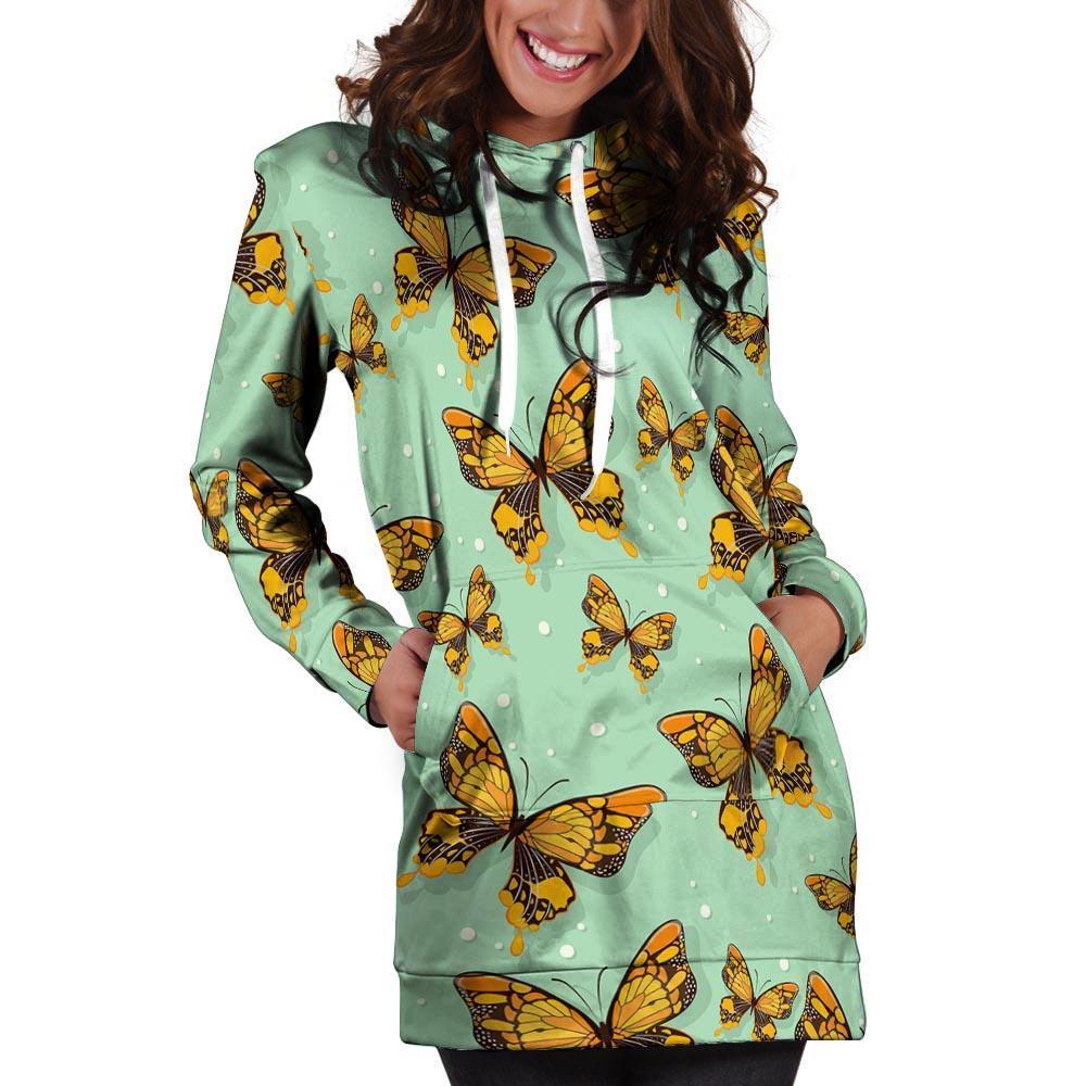 Yellow Butterfly Print Hoodie Dress-grizzshop