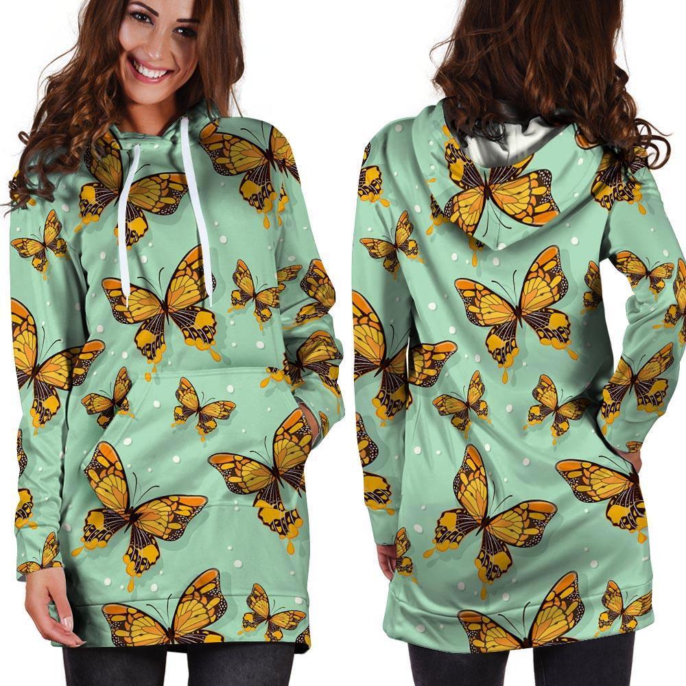 Yellow Butterfly Print Hoodie Dress-grizzshop