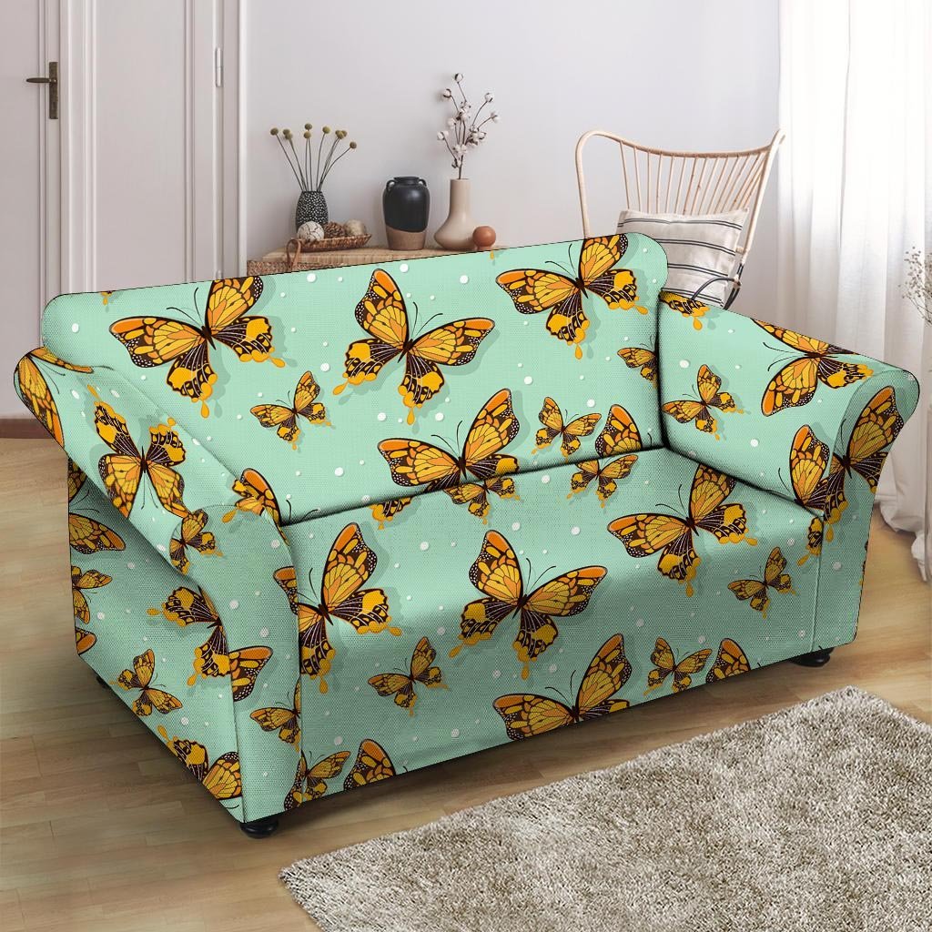 Yellow Butterfly Print Loveseat Cover-grizzshop