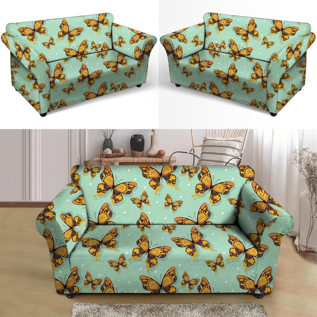 Yellow Butterfly Print Loveseat Cover-grizzshop