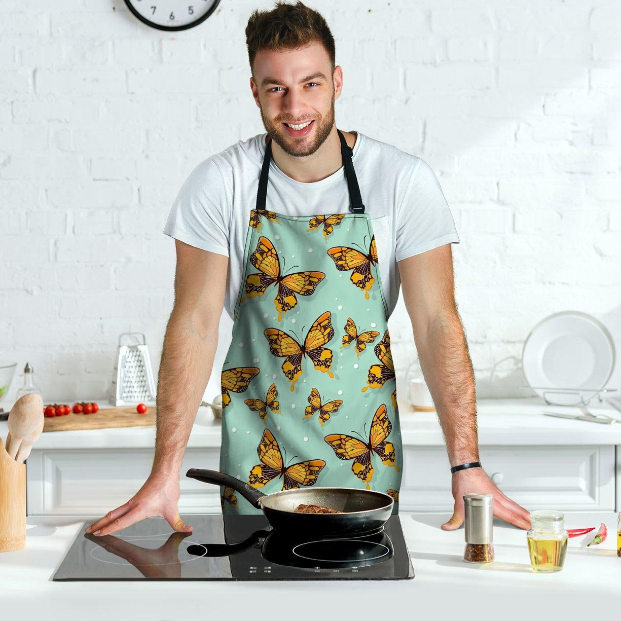 Yellow Butterfly Print Men's Apron-grizzshop