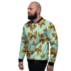 Yellow Butterfly Print Men's Bomber Jacket-grizzshop