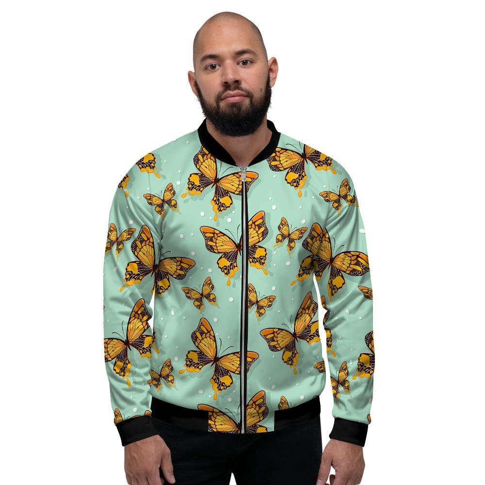 Yellow Butterfly Print Men's Bomber Jacket-grizzshop