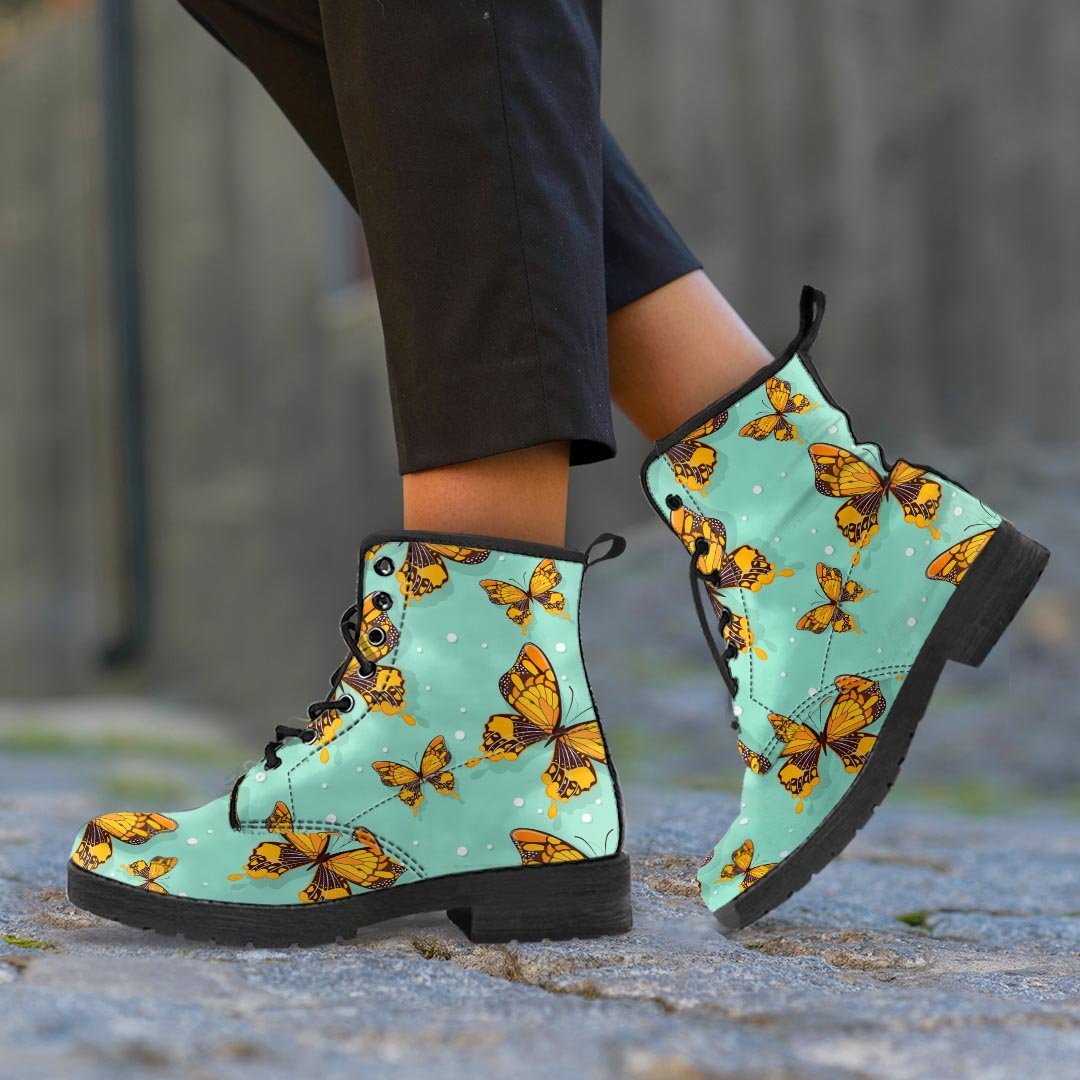 Yellow Butterfly Print Men's Boots-grizzshop