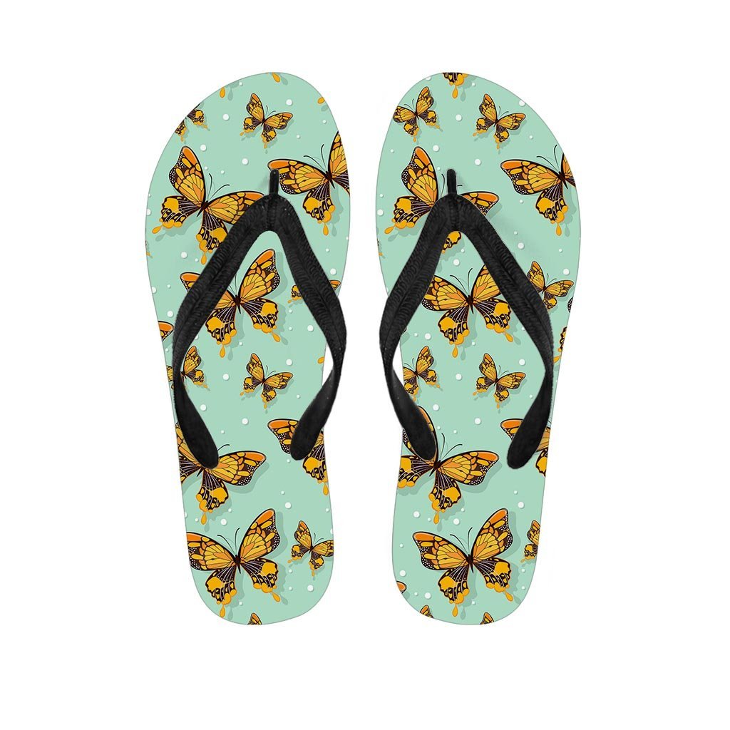 Yellow Butterfly Print Men's Flip Flops-grizzshop