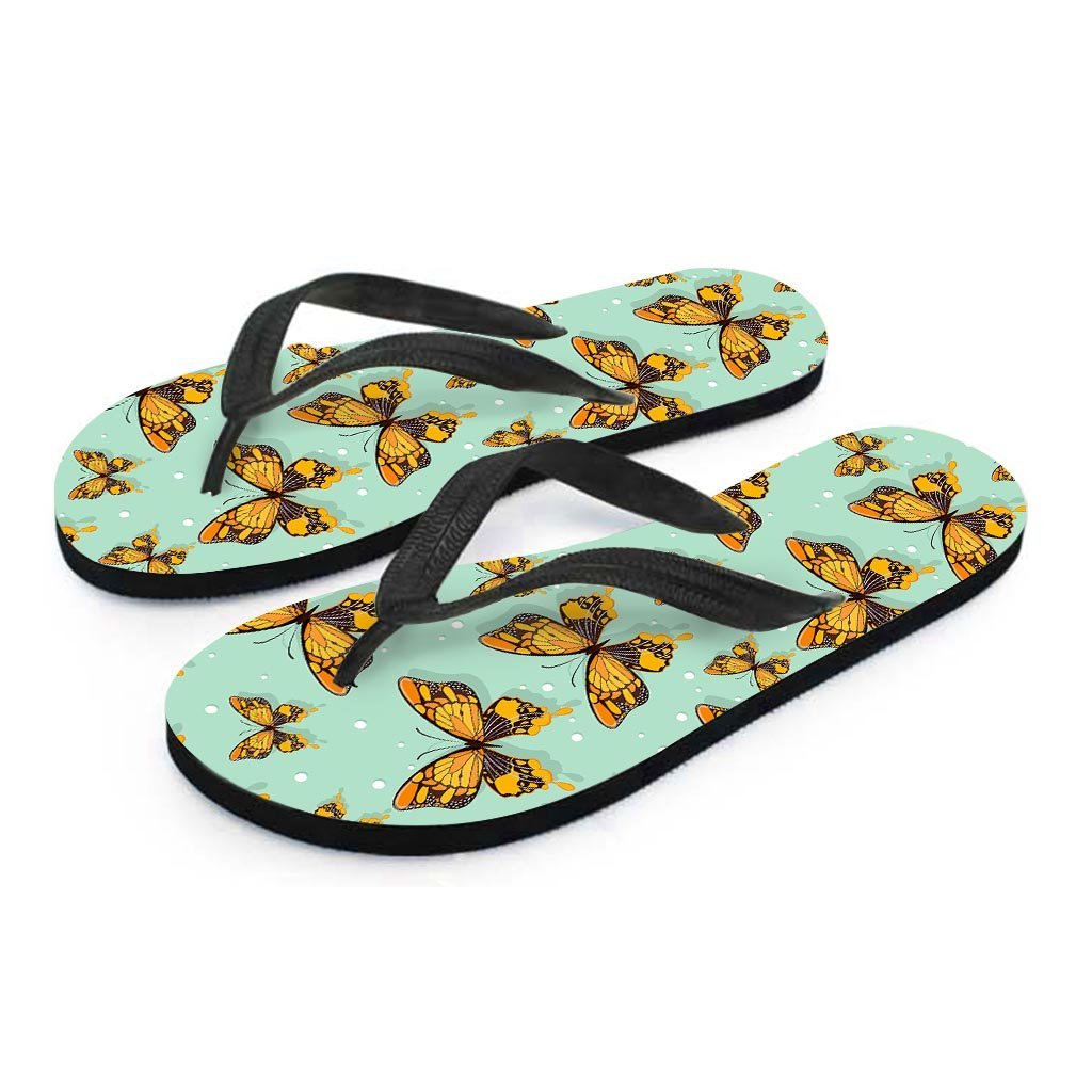 Yellow Butterfly Print Men's Flip Flops-grizzshop