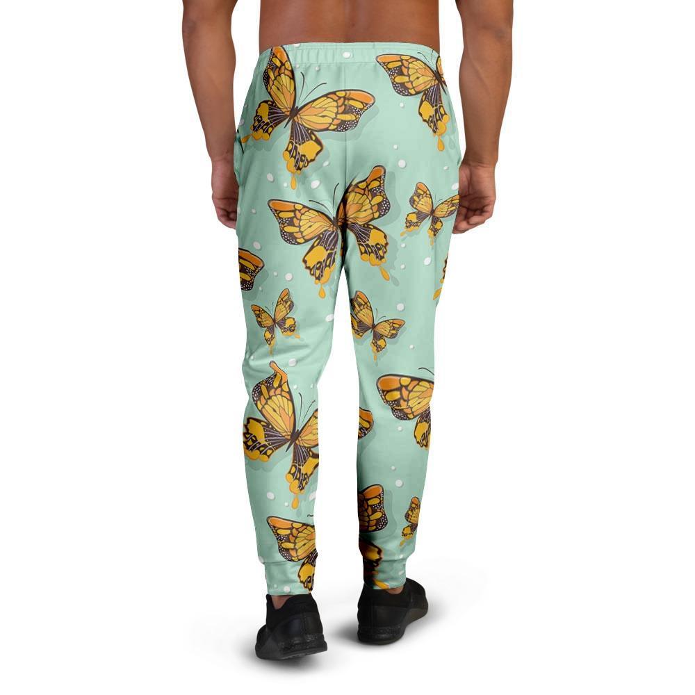 Yellow Butterfly Print Men's Joggers-grizzshop