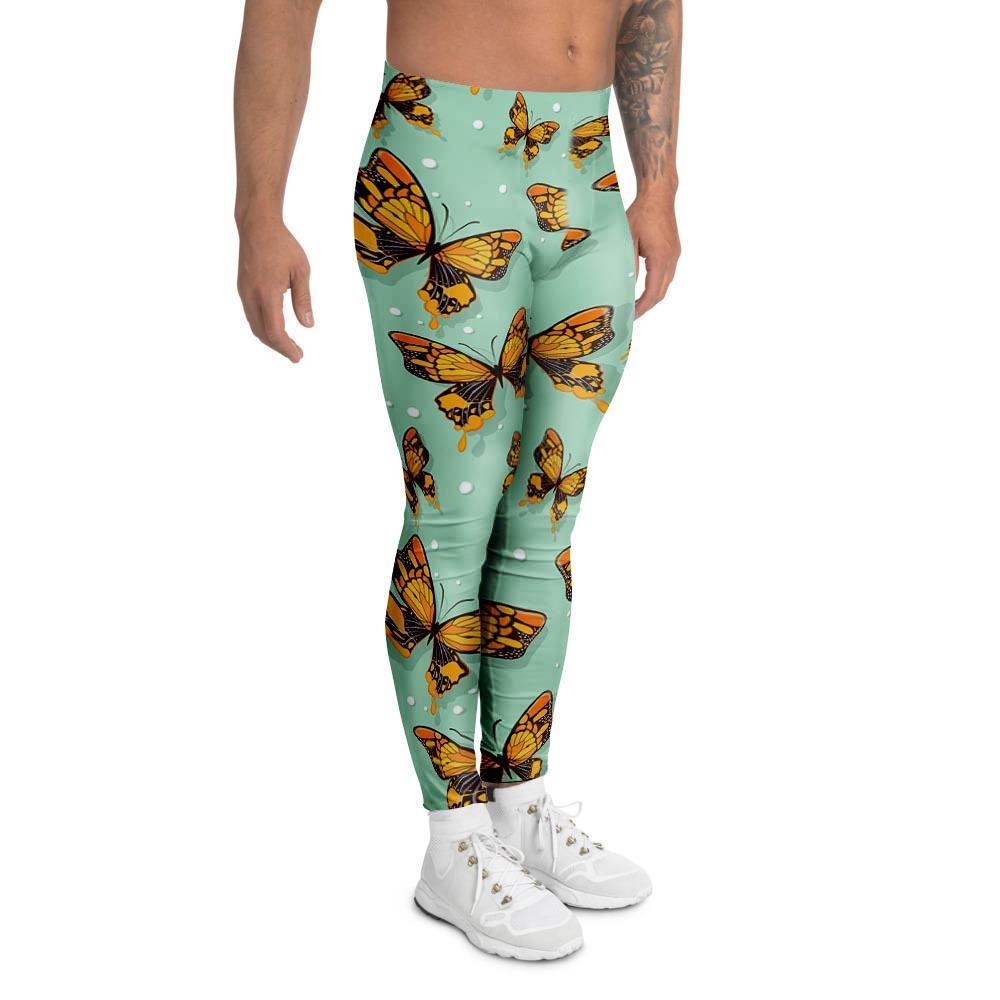 Yellow Butterfly Print Men's Leggings-grizzshop