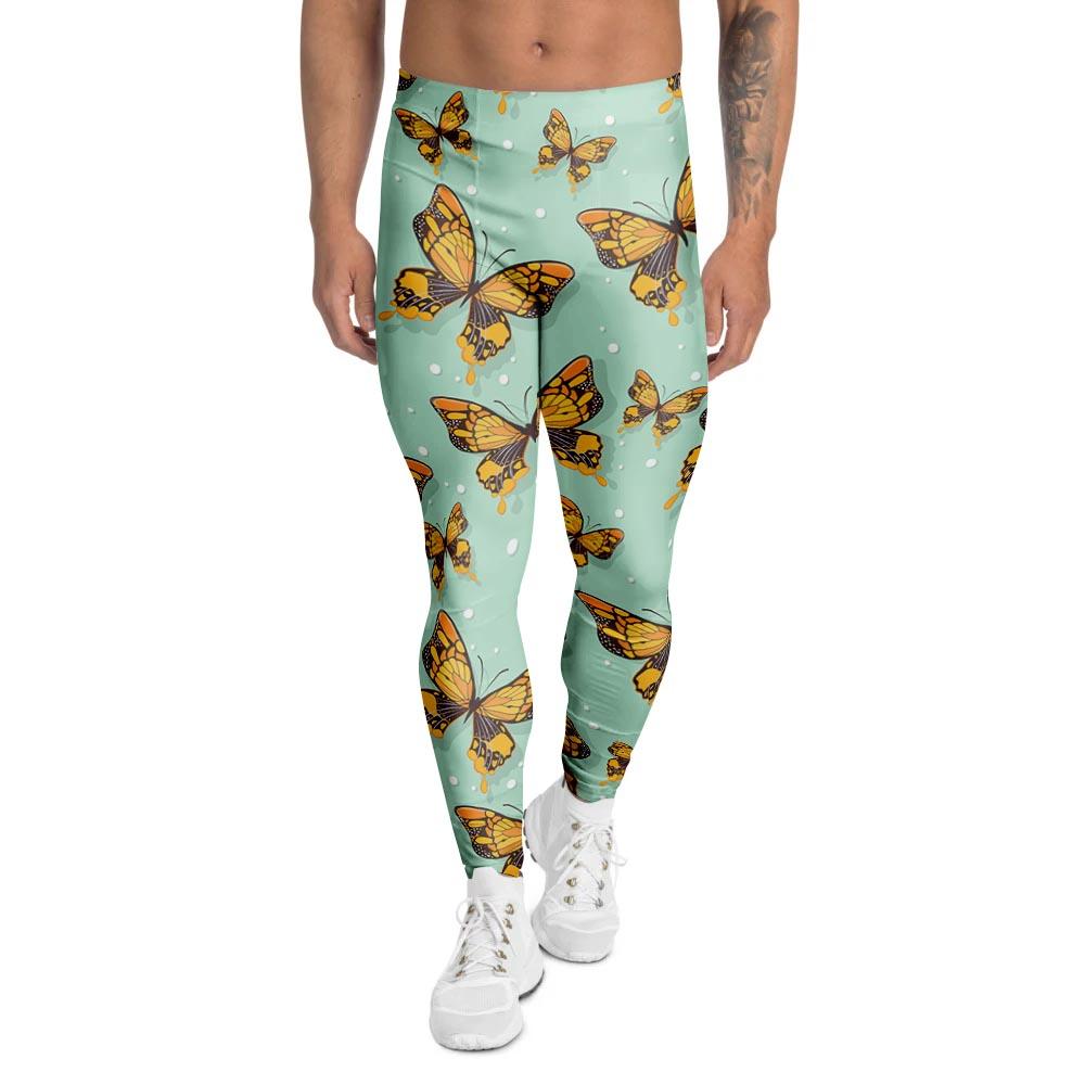 Yellow Butterfly Print Men's Leggings-grizzshop