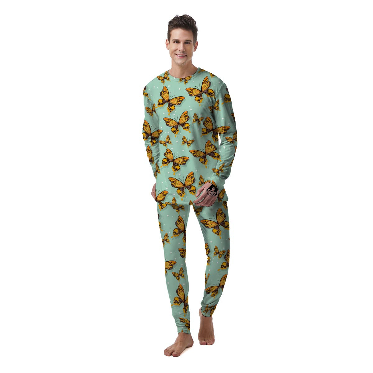 Yellow Butterfly Print Men's Pajamas-grizzshop