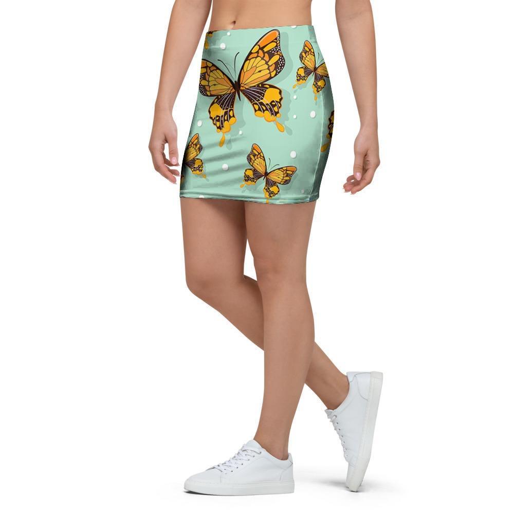 Yellow Butterfly Print Mini Skirt-grizzshop