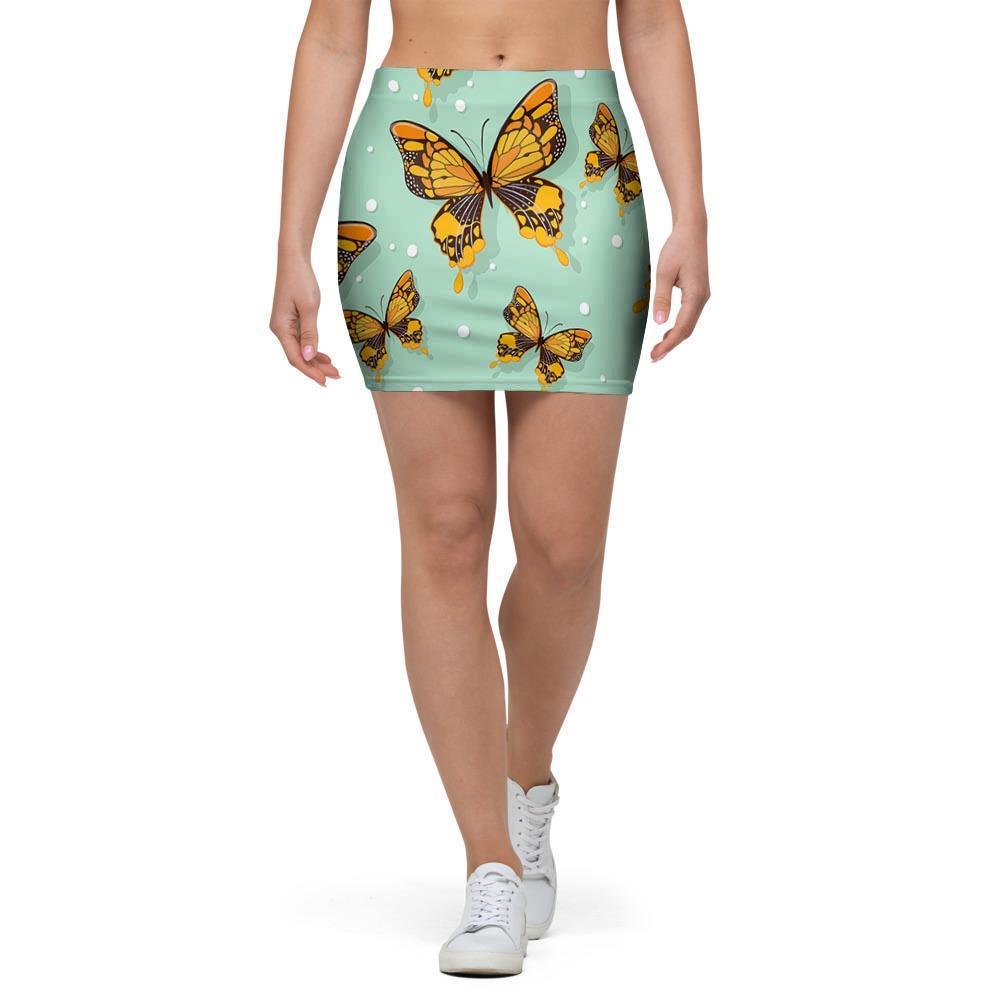 Yellow Butterfly Print Mini Skirt-grizzshop