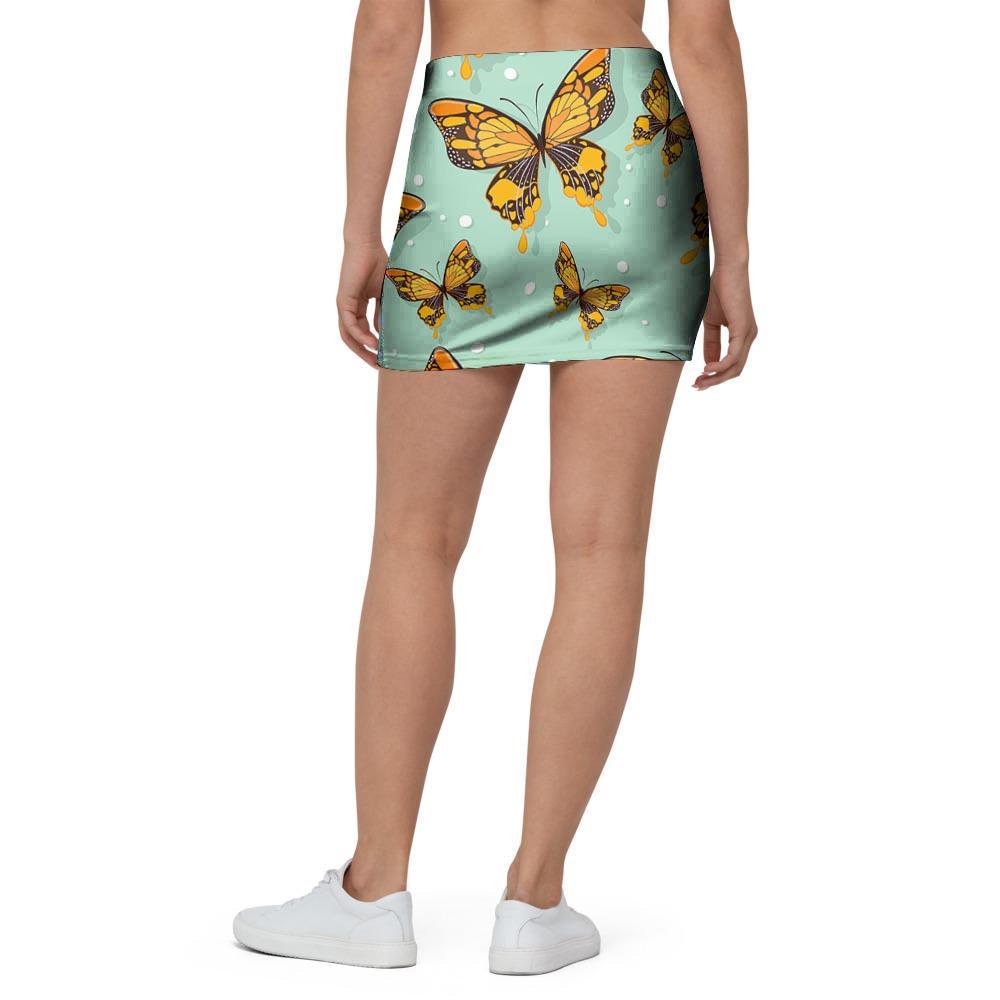 Yellow Butterfly Print Mini Skirt-grizzshop