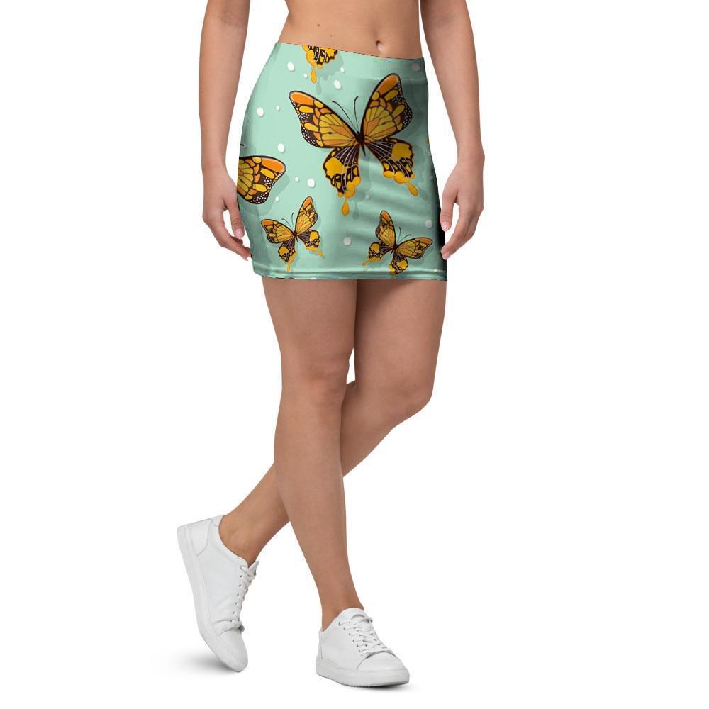 Yellow Butterfly Print Mini Skirt-grizzshop
