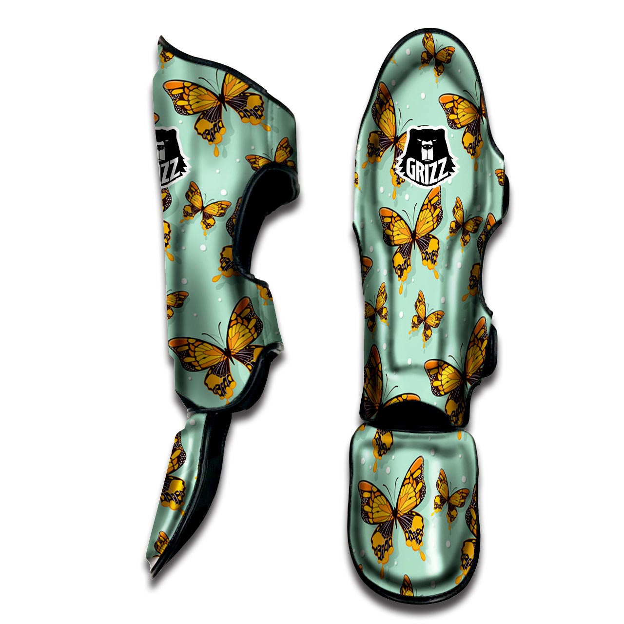 Yellow Butterfly Print Muay Thai Shin Guard-grizzshop