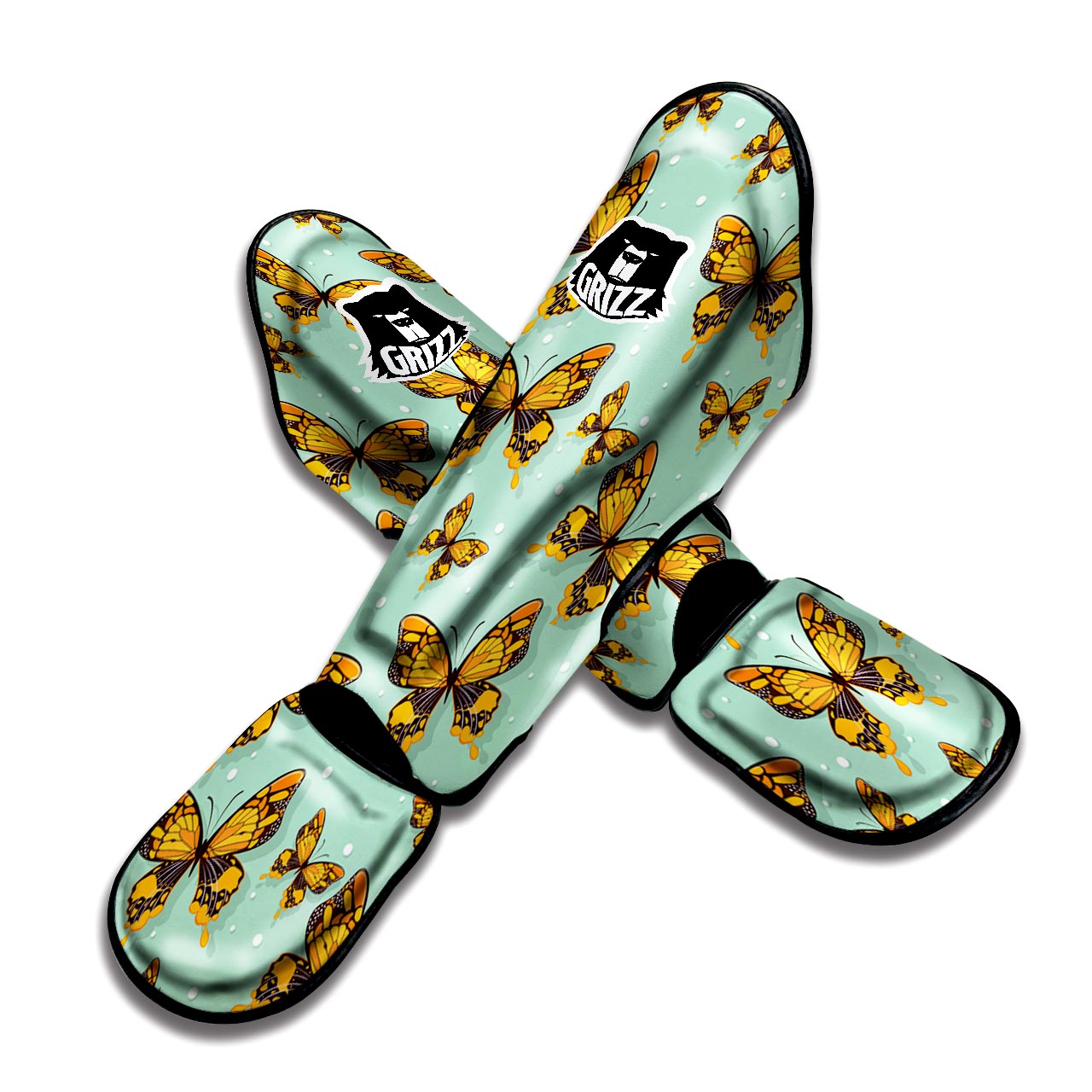 Yellow Butterfly Print Muay Thai Shin Guard-grizzshop